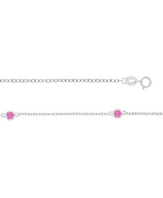 Pink Sapphire Station Necklace in Rhodium Over Sterling Silver