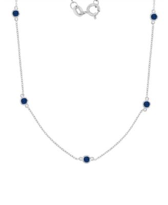 Created Blue Sapphire Station Necklace in Rhodium Over Sterling Silver