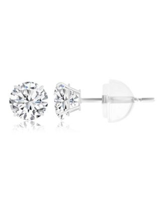White Swarovski Zirconia Solitaire Earrings in 14k White Gold