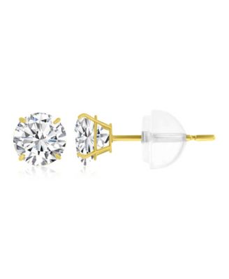 White Swarovski Zirconia Solitaire Earrings in 14k Yellow Gold