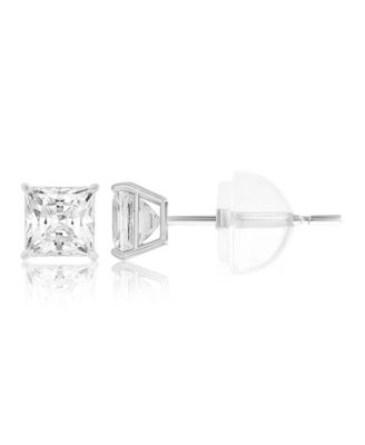 White Swarovski Zirconia Solitaire Earrings in 14k White Gold