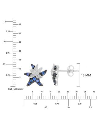 White Sapphire and Created Blue Sapphire Duo Starfish Stud Earrings in Rhodium Over Sterling Silver