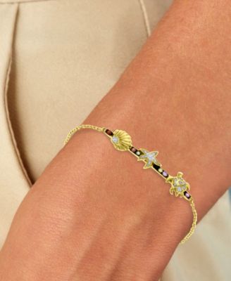 Starfish & Sea Turtle Bracelet in 14k Yellow Gold Over Sterling Silver