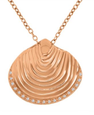 Diamond Accent Textured Seashell Necklace in 14k Rose Gold Over Sterling Silver