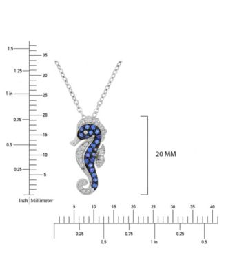 Created White Sapphire & Blue Sapphire Seahorse Necklace in Rhodium Over Sterling Silver
