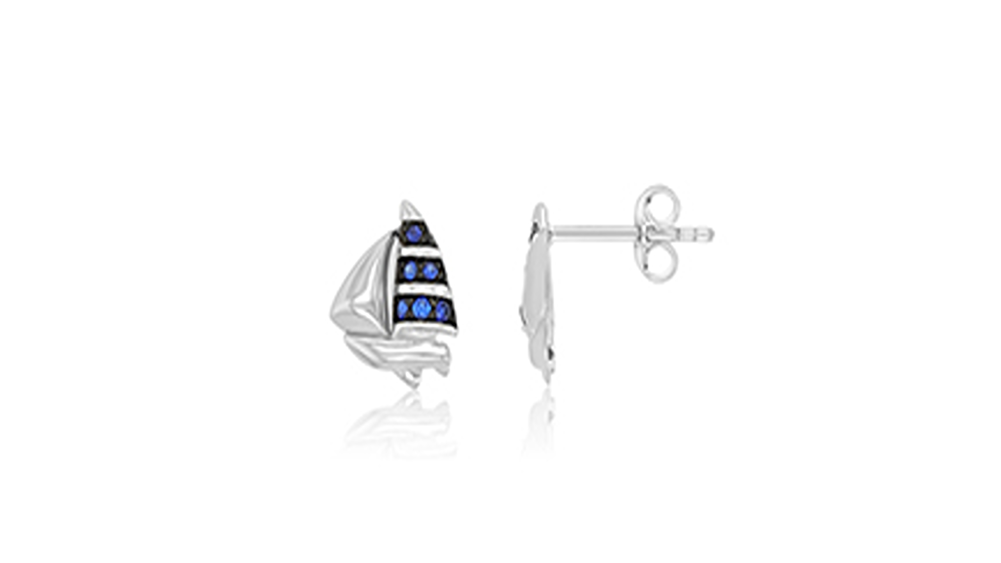 Macy's Created Blue Sapphire Ship Stud Earrings in Rhodium Over Sterling Silver
