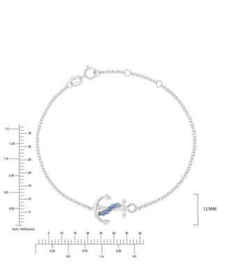 Created Blue Sapphire Anchor Bracelet in Rhodium Over Sterling Silver