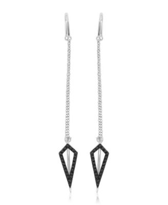 Onyx and White Sapphire Convertible Dangling Earrings in Black Rhodium Over Sterling Silver