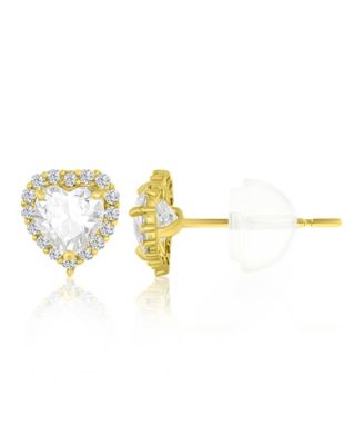 Pave Heart Halo Stud Earrings in 14k Yellow Gold