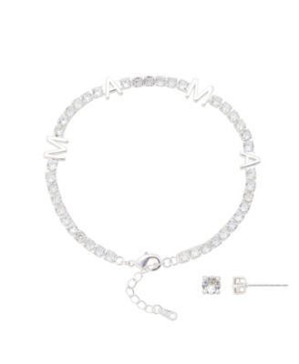 Cubic Zirconia Mama Tennis Bracelet with Earring Set