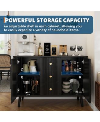 47" Modern Fluted Sideboard Buffet Cabinet with 3 Drawers, Slim Kitchen Storage Cabinet, Wood Coffee Bar Station for Dining Room Living Room