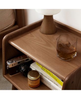 Modern Beech Nightstand with Open Storage & Cable Hole Bedside Cabinet