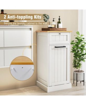 Freestanding Tilt Out Laundry Cabinet with Removable Basket and Storage Organizer