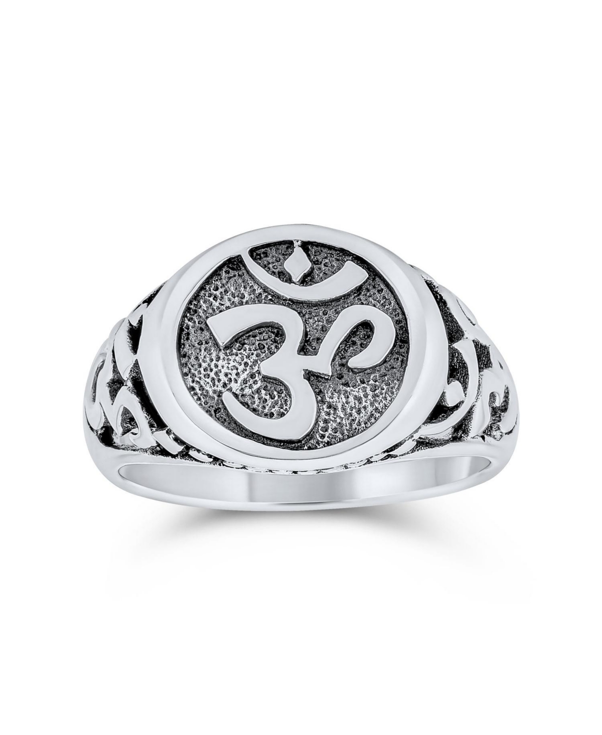 Bling Jewelry Inspirational Om Signet Ring With Devanagari Script Oxidized .925 Sterling Silver