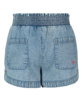 Girls' 7-16 Smocked Elastic Waistband Denim Shorts