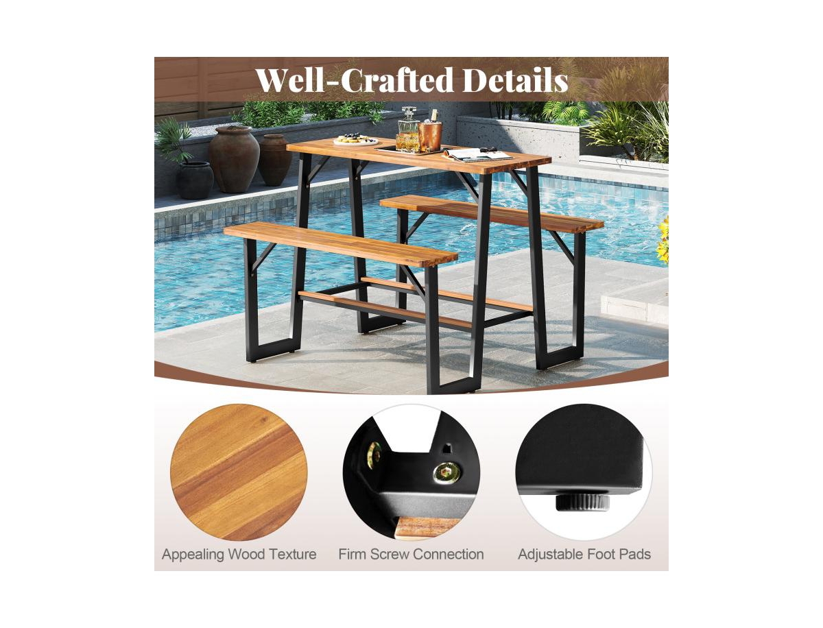 Slickblue Acacia Wood Patio Picnic Table Bench Set for Outdoor Use