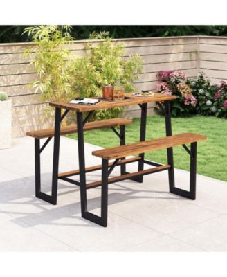 Acacia Wood Patio Picnic Table Bench Set for Outdoor Use