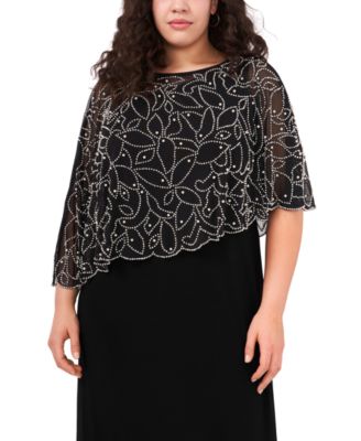 Plus Size Beaded Cape Gown