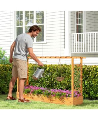 Outdoor 45 Inch Wooden Raised Planter Bed with Trellis