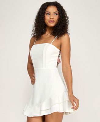 Junior's Ruffle Hem Square Neck Dress