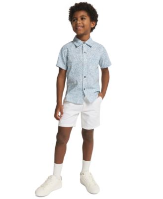 Boys' 2T-7 Printed Poplin Button-Front Shirt and Twill Shorts, 2-Piece Set