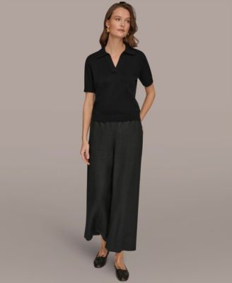 Women's Cotton Cashmere Polo Sweater with Elbow-Sleeve