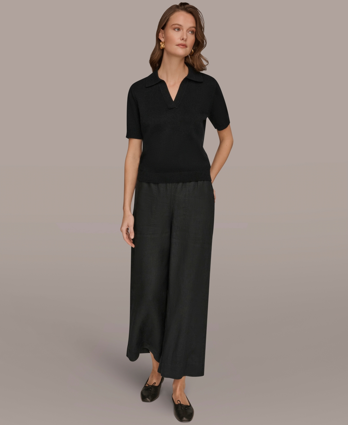 Donna Karan Weekend Women's Elbow-Sleeve Polo Sweater