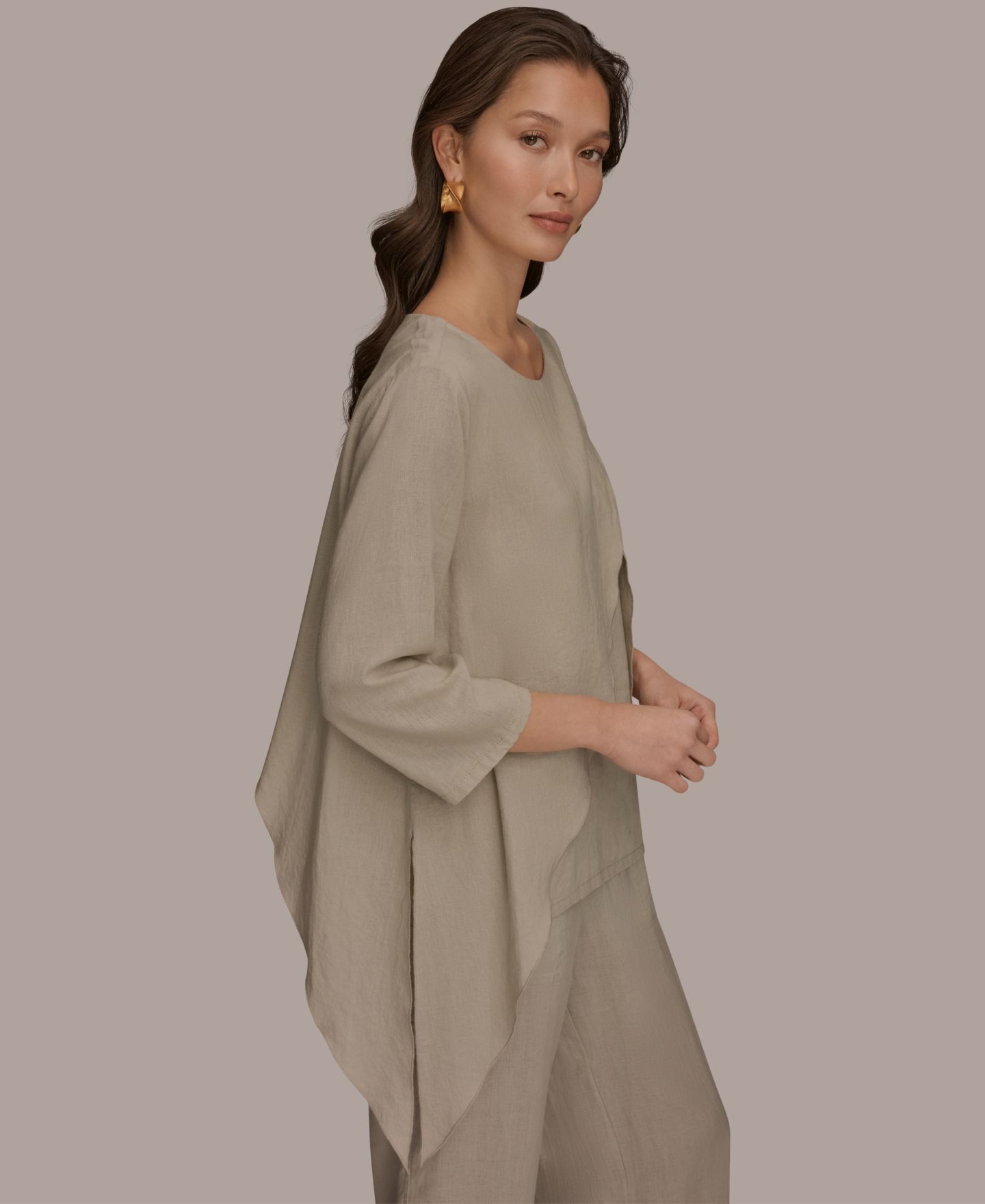 Женская блузка Donna Karan Weekend Linen Wrap Front 3/4 Sleeve, цвет: Серый — фото 3
