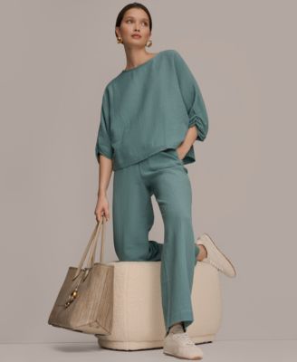 Women's Boat Neck Blouse and Mid-Rise Side Seam Pants