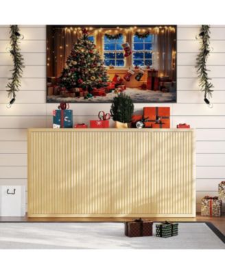 66.3'' Fluted Oak Sideboard Cabinet with 4 Doors & Adjustable Shelves, Modern Wood Buffet Storage