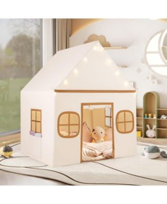Large Kids Play Tent Playhouse with Door Curtain, Windows, and Star Lights