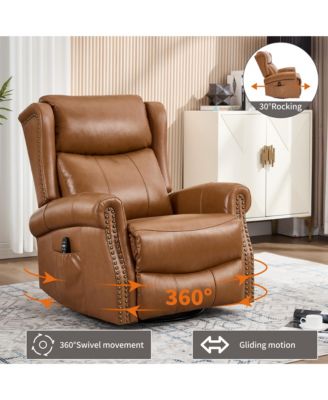 Heat Massage Manual Recliner Chair with Rocker and Swivel in Genuine Leather for Living Room