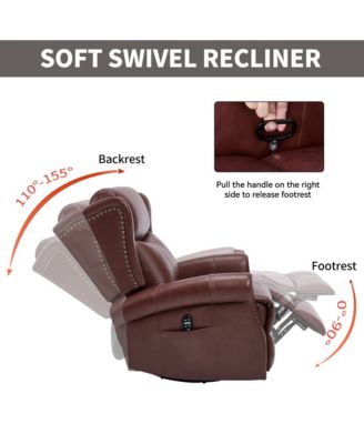 Heat Massage Manual Recliner Chair with Rocker and Swivel in Genuine Leather for Living Room