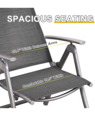 Patio Folding Chairs Set of 2, Aluminium Frame Outdoor Reclining Patio Chairs Textilene Fabric Seat, Dark Gray