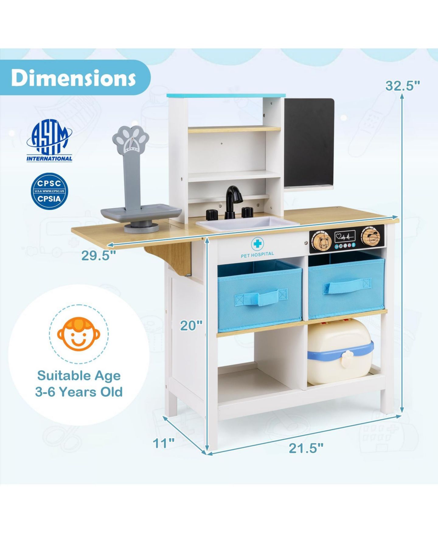 Детский игровой набор Mecale Doctor Office Interactive Stations Play Set, Ages 3+, цвет: Коричневый — фото 3