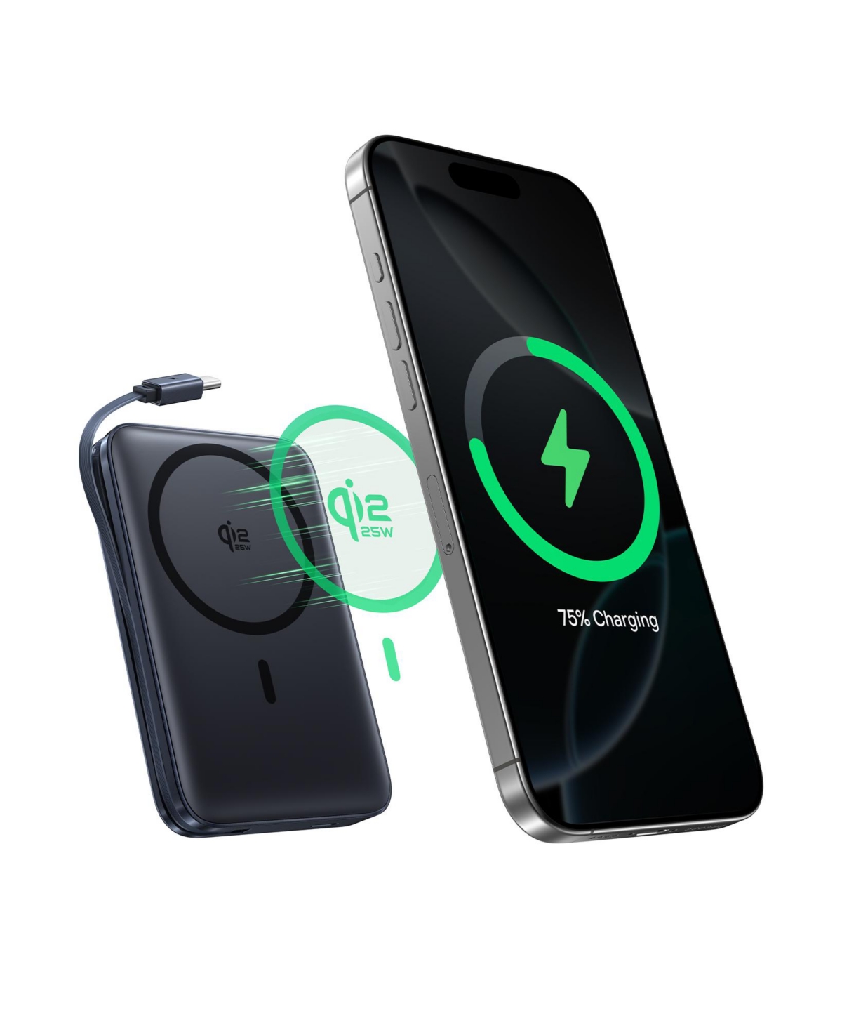 Baseus PicoGo 10K Premium Magnetic Power Bank - Sleek Qi2.2 Wireless Charger with Integrated 45W Fast-Charge Cable - Black