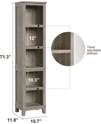 Narrow Bookcase 5 Tier Farmhouse Bookshelf Wooden Bookshelves Rustic Vintage Etagere Oak for Home Office, Living Room, Bed Room