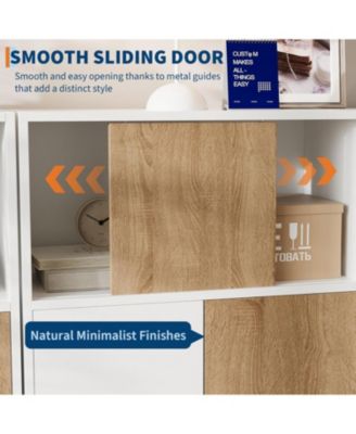 Bathroom Floor Cabinet with Sliding Door, Modern Kitchen Buffet Sideboard Cabinet with Adjustable Shelf, Accent Bookshelf