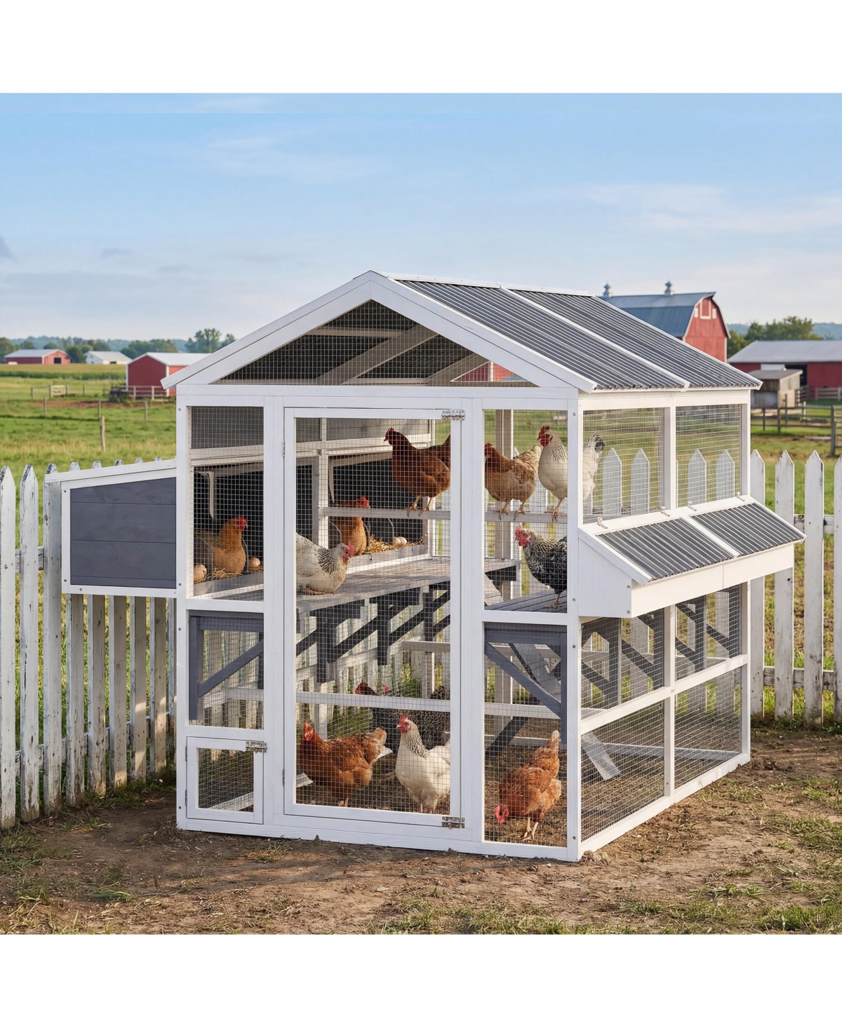 PawHut Chicken Coop, Wooden Hen House with Feeders and Nesting Boxes