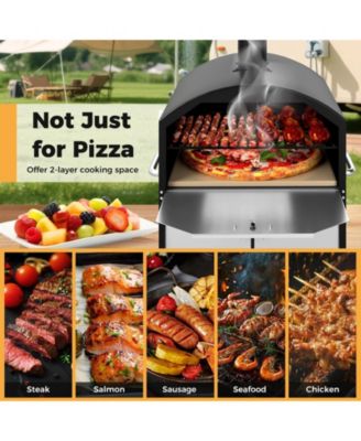 Outdoor 16 Inch 2-Layer Wood Fired Pizza Oven with Square Stone