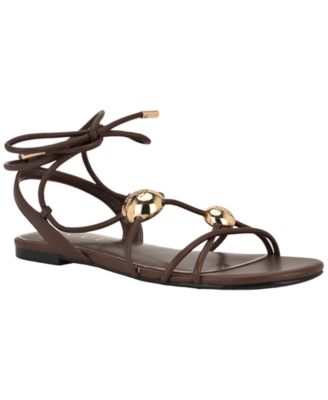 Women's Tabell Strappy Gold Dome Tie-Up Flat Sandals