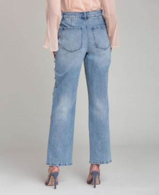 Women's Mid-Rise Stone Embellished Jeans