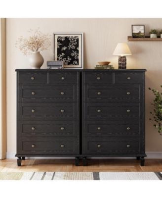 Vintage Drawer Wooden Dresser with Tapered-Leg Support, Tall Bedroom Chest for Living Room Storage