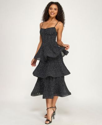 Juniors' Polka Dot Layered Ruffle Midi Dress