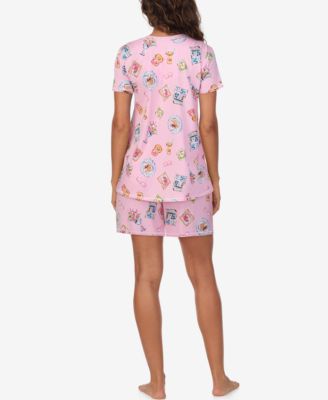 Women's Short-Sleeve V-Neck Top and Boxer Jersey, 2-Piece Pajama Set