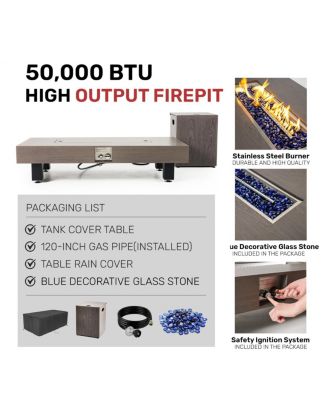 54" Propane Fire Pit Table w/ Rain Cover, 50,000 BTU Rectangular Heater