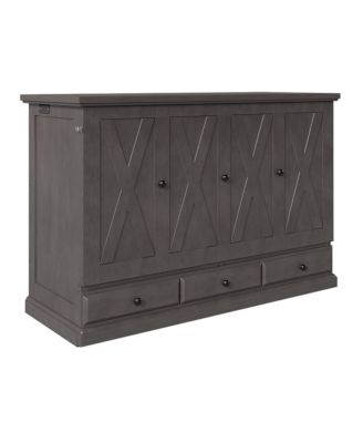 Solid Pine Wood Murphy Bed Chest with Charging Station, Queen