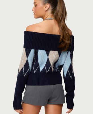 Women's Jakarie Argyle Foldover Sweater
