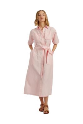 Women's Linen-Blend Scallop Shirt Dress