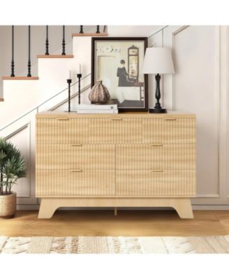 47'' modern dresser with 7 drawers and gold handles—stylish storage for bedroom, living room, hallway, or entryway.